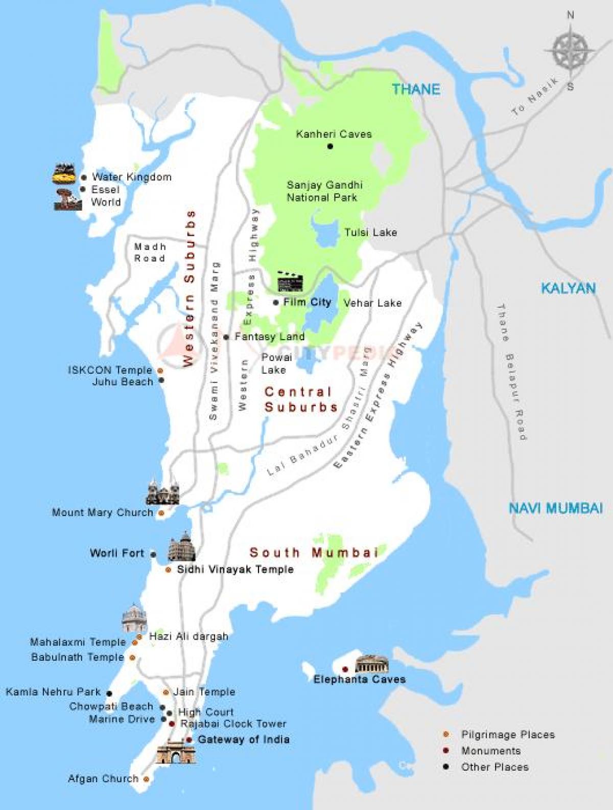 خريطة الأماكن السياحية في مومباي